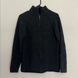 Men's Next 100% Lambs wool Charcoal Full Zip Mock Neck Sweater